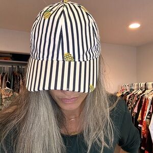 August Hat Co. Striped Pineapple Baseball Cap Navy White Yellow Summer Sun Hat